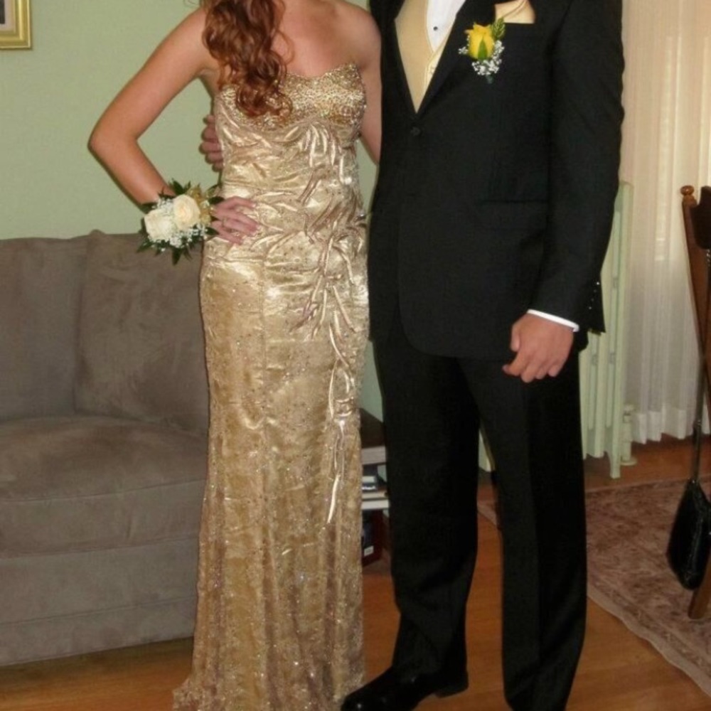 Gold strapless sequin dress
